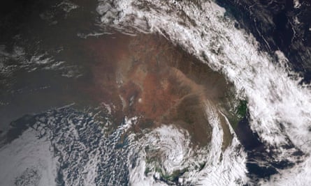 Satellite view showing a dust storm moving across the New South Wales.