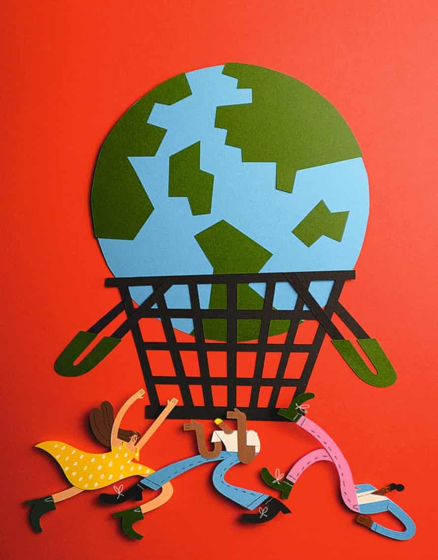 Paper illustration, the issue with shopping and the balance of economy vs environment