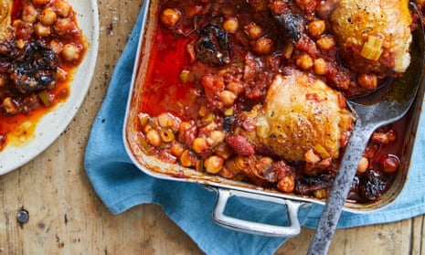 Tamal Ray's spiced chickpea and chicken thigh traybake: enough for the whole table.