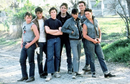 Unknowns … Emilio Estevez, Rob Lowe, C Thomas Howell, Matt Dillon, Ralph Macchio, Patrick Swayze and Tom Cruise in The Outsiders.