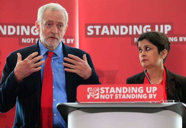 Jeremy Corbyn with Shami Chakrabarti in June 2016, at the launch of her report into antisemitism in Labour