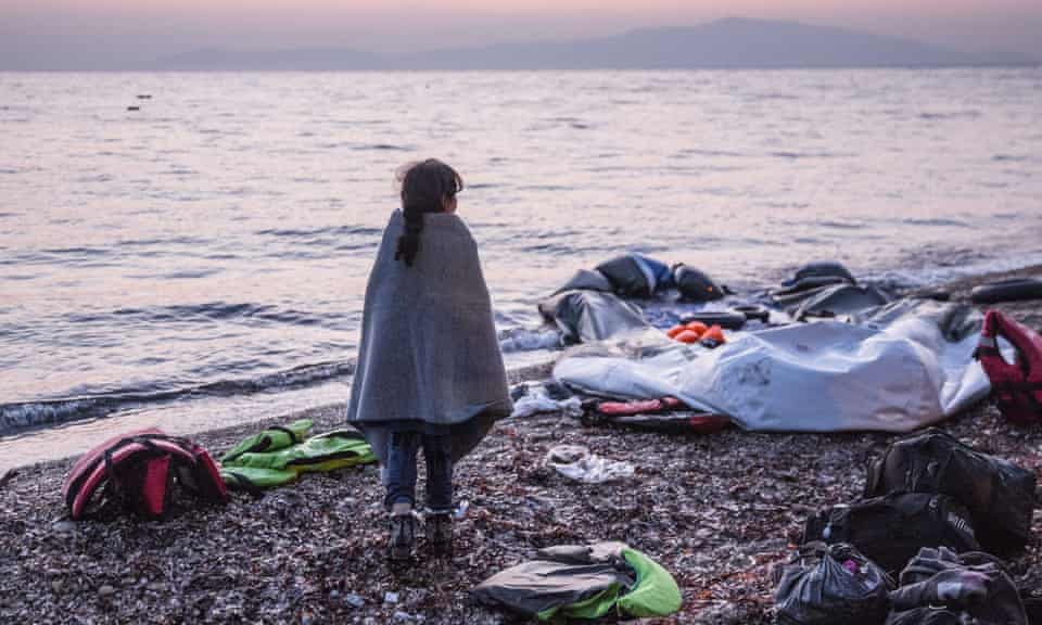 A newly arrived refugee in Lesbos, Greece, February 2016