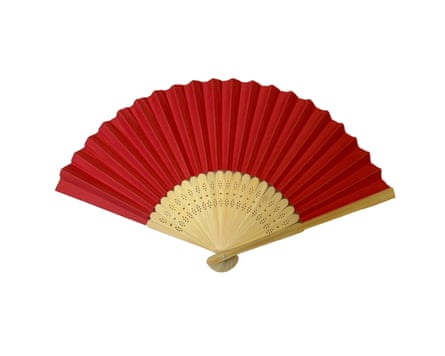 Tesco Red Paper Foldable Hand Held Bamboo Wooden Fan by Parev