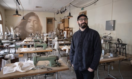 Rone in the sewing room. Everything in the exhibition was purchased from the space.