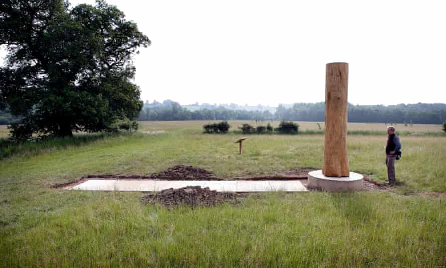 Sculptor David Nash by one of his True Noon pieces, part of the National Forest’s LANDshapes Project.