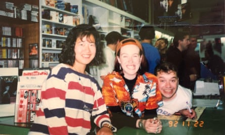 Frente! pictured with a fan (left) at a record signing in 1992.