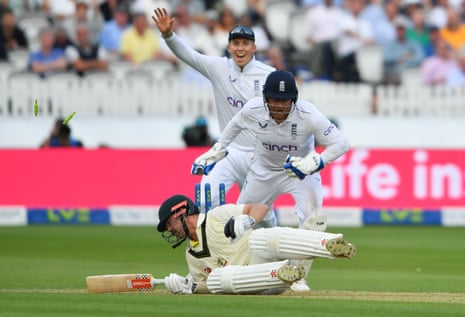Travis Head of Australia stumped by Jonny Bairstow of England off the bowling of Joe Root.