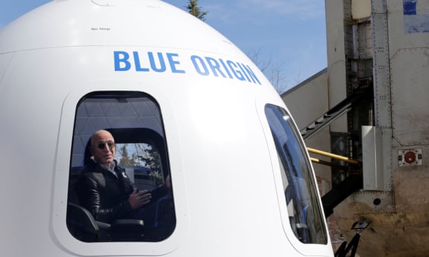 Amazon founder Jeff Bezos inside a Blue Origin ‘rocket’