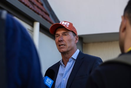 Former Liberal senator turned One Nation candidate Cory Bernardi addresses the media at an Adelaide polling booth.