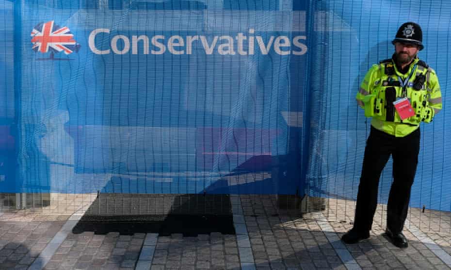 A police officer outside the Conservative party conference in Birmingham in 2018