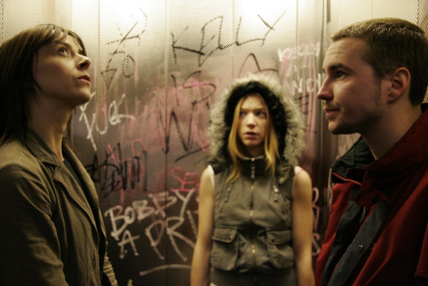 Kate Dickie, left, with Nathalie Press and Martin Compston in Andrea Arnold’s Red Road (2006).