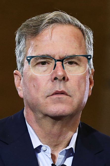 Jeb Bush photoshopped by The Guardian to wear Warby Parker Ames in Graphic Fog.