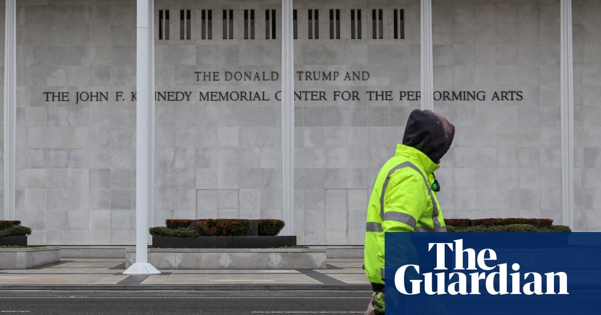The John F Kennedy Center for the Performing Arts, currently undergoing emergency rebranding as the Trump-Kennedy Center for the Performing Ego.