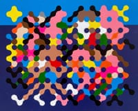 Abstract painting of interconnected characters