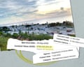 A composite image of Nauru detention centre overlaid with screengrabs of Australian government tender records