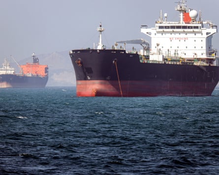 The Gambia-flagged tanker vessel Bili is pictured anchored in the strait of Hormuz off Bandar Abbas in southern Iran