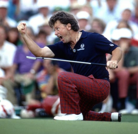 Ian Woosnam punches the air in celebration during his Masters win in 1991