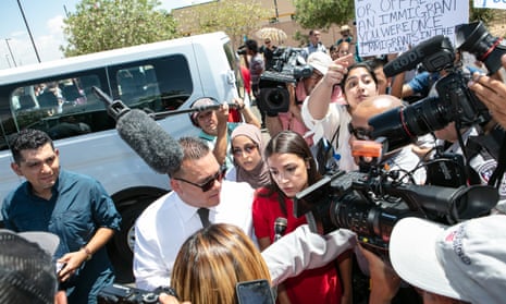 Alexandria Ocasio-Cortez is swarmed by the media after touring the Clint, Texas, border facility.