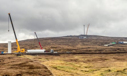 Construction of a section of the Viking windfarm on Riven Hill near Laxo on Shetland.