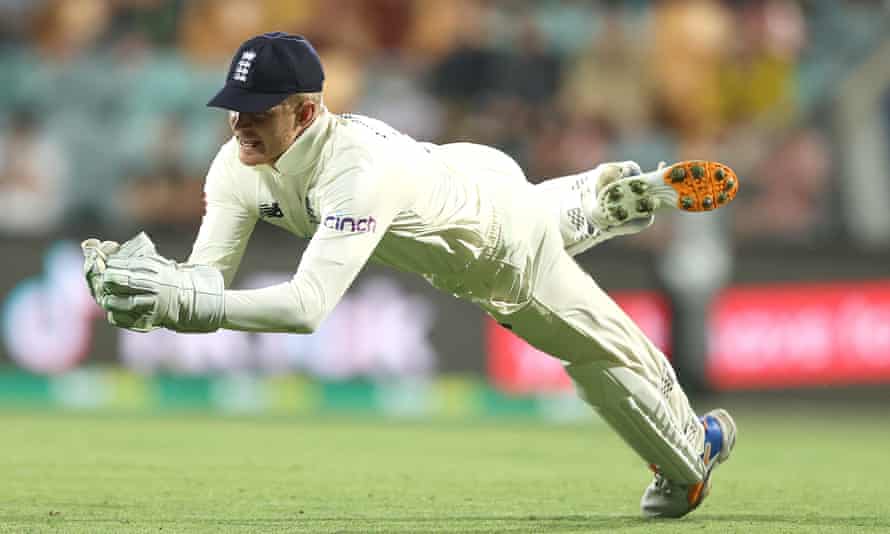 Sam Billings dives to catch out Marnus Labuschagne in the fifth Ashes Test at Hobart