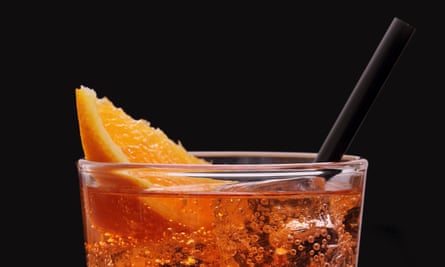 Spritz aperitif, Italian orange cocktail with ice cubes
