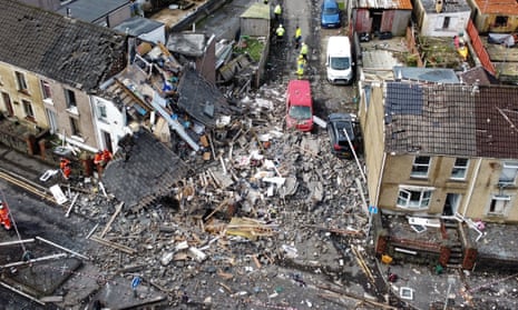 Debris from the scene where houses have been destroyed and damaged in Swansea, Wales.