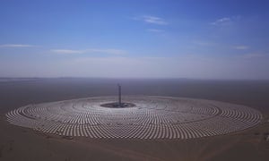 A 100-megawatt molten-salt solar thermal power plant in Dunhuang, China.