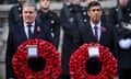 Rishi Sunak (right), and Keir Starmer at the Cenotaph on Whitehall in London, 13 November 2022.
