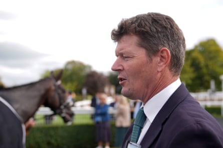 Andrew Balding being interviewed at Newmarket racecourse