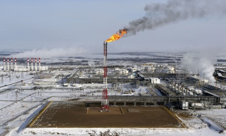A flame burns from a tower at the Vankorskoye oilfield owned by Rosneft north of the Russian Siberian city of Krasnoyarsk