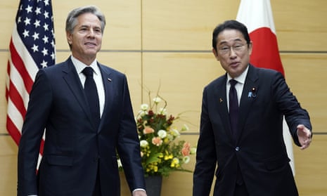 Antony Blinken meets with Fumio Kishida at the prime minister's official residence in Tokyo.