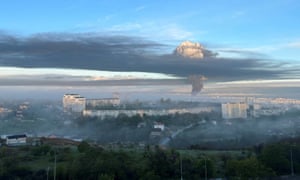 Smoke rising following an alleged drone attack in Sevastapol