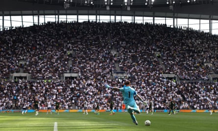 Brentford’s Mark Flekken takes a goalkick during the game in question at the Tottenham Hotspur Stadium.