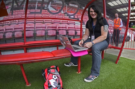 Bournemouth’s club photographer Sophie Cook prepares her images before the Premier League game against West Bromwich Albion in May 2016.