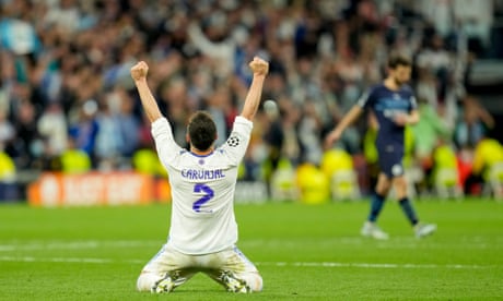 Dani Carvajal celebrates at the final whistle.