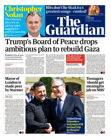 Front page of the Guardian 17 July