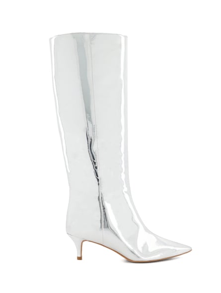 Silver knee high boots with kitten heel