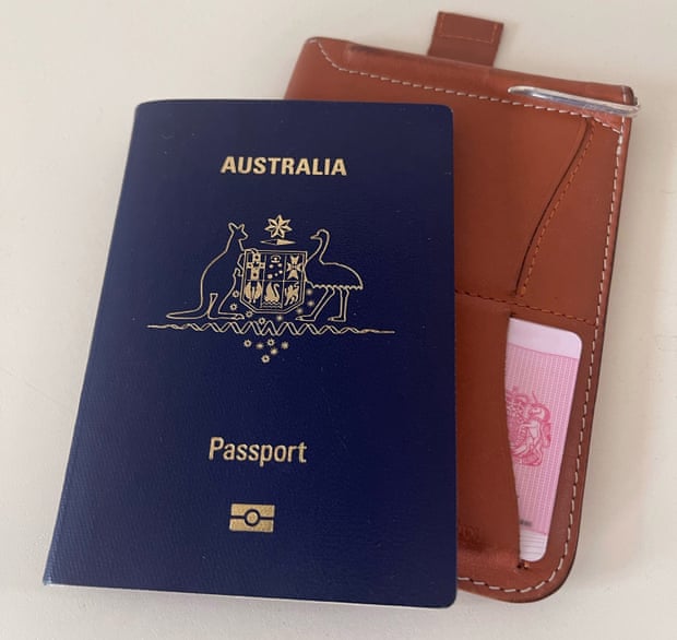 Adam Hills’ leather passport holder