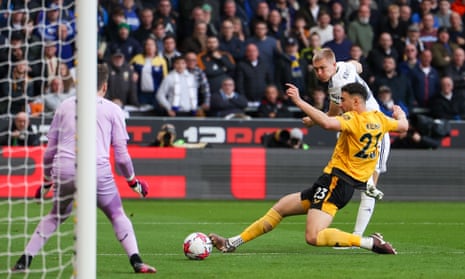 Leeds United defender Rasmus Kristensen (25) scores a goal to make the score 0-3.