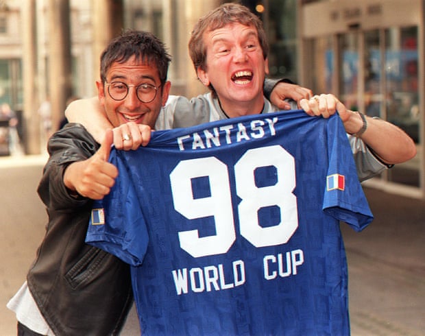 David Baddiel and Frank Skinner promoting their show Fantasy Football League in London in September 1997.