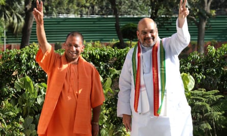 Yogi Adityanath, left, with the party president Amit Shah in Delhi.