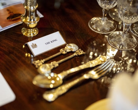 Place settings for the state banquet at Windsor Castle on 17 September 2025.