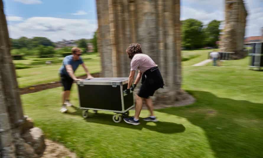 Getting the stage, props and costumes to the performance area can sometimes be quite a challenge at some of the more ancient locations.