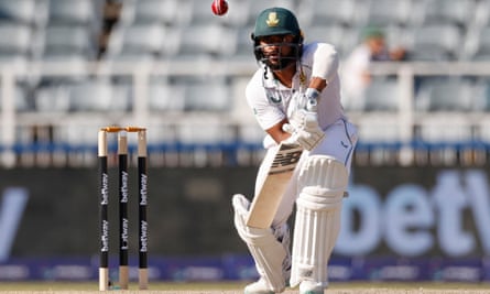 South Africa’s Temba Bavuma watches the ball during a March 2023 Test against West Indies