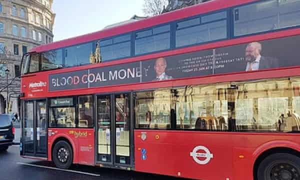 The controversial documentary Blood Coal Money was promoted on a London bus