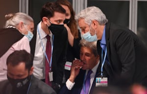 John Kerry with the US team during the stocktaking plenary on day 14 of Cop26 on Saturday
