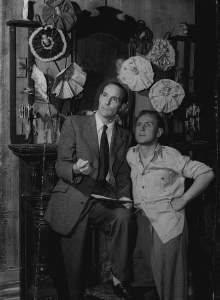 Producer John Sumner (left) and author Ray Lawler, who plays the part of Barny, making a last-minute check before the final rehearsal of Lawler’s Summer of the Seventeenth Doll in 1956.