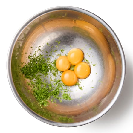 A bowl with lime zest and eggs