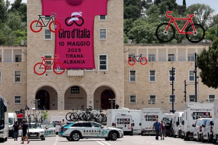The finish area for the first stage of the Giro in Tirana, Albania