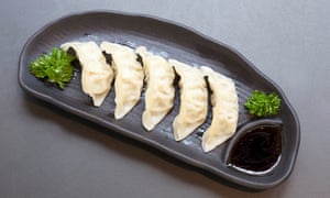 Silken dumpling cases: pork gyoza.